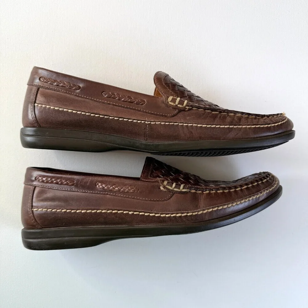 Johnston & Murphy Woven Leather Loafers, Men's Sz 11.5 Brown J&M Flex Sole NWOT
